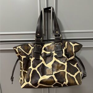 Dooney & Bourke Chiara Leather Satchel Bag Purse - Brown Cream Giraffe Print